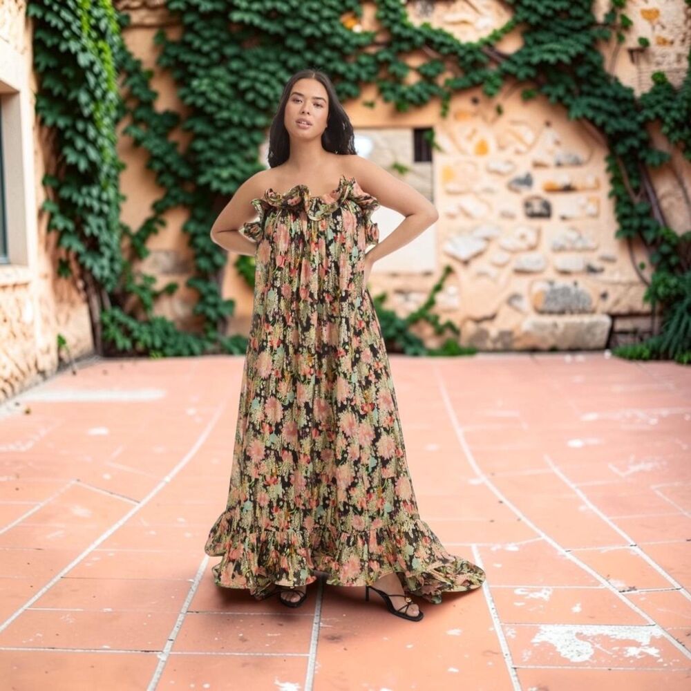 June + Vie plus size metallic floral strapless maxi dress Size 18/20